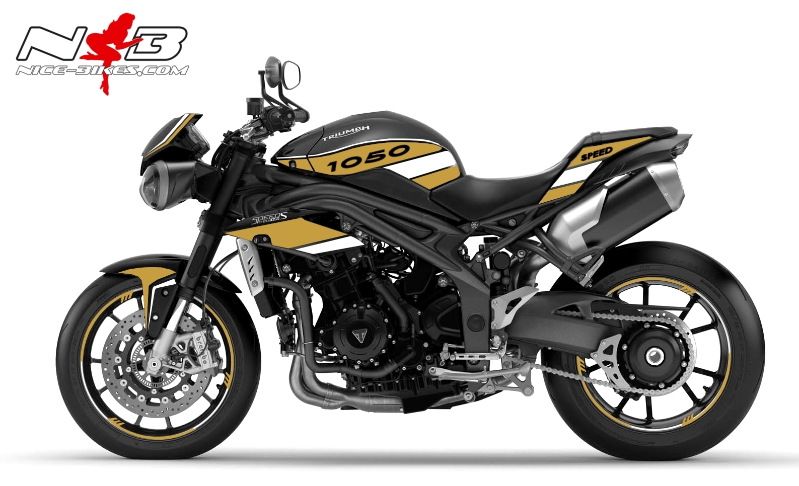 Motorrad Foliendesigns und Dekore - Speed Triple 1050 S Dekor gold auf schwarzer Maschine 2016-17 - 1050 S schwarz gold Speed Triple 1050 S Dekor gold auf schwarzer Maschine 2016-17