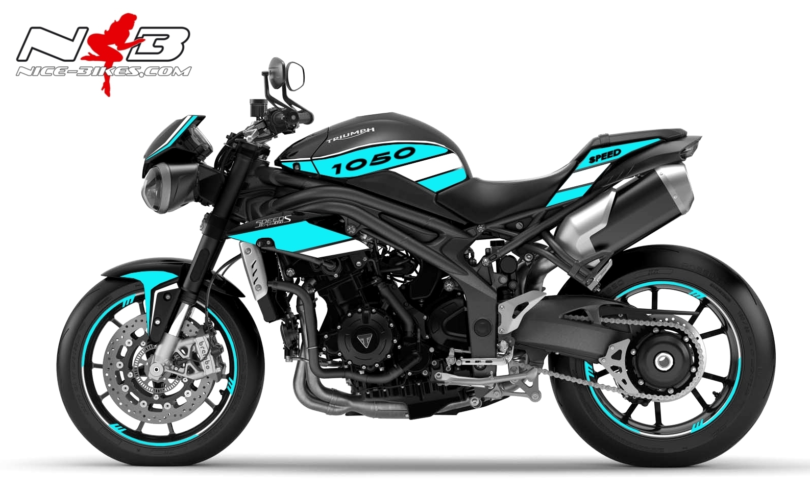 Motorrad Foliendesigns und Dekore - Speed Triple 1050 S Dekor hellblau auf schwarzer Maschine 2016-17 - 1050 S schwarz hellblau Speed Triple 1050 S Dekor hellblau auf schwarzer Maschine 2016-17