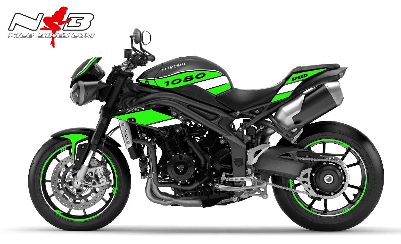 Motorrad Foliendesigns und Dekore - Speed Triple 1050 S Dekor limegreen auf schwarzer Maschine 2016-17 - 1050 S schwarz limegreen Speed Triple 1050 S Dekor limegreen auf schwarzer Maschine 2016-17