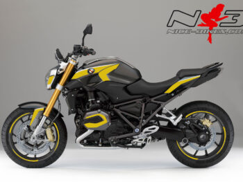 BMW R1200R Edition gelb auf grauer Maschine
