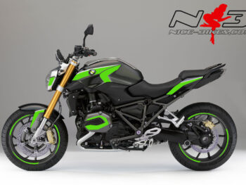 BMW R1200R Edition limegreen auf grauer Maschine