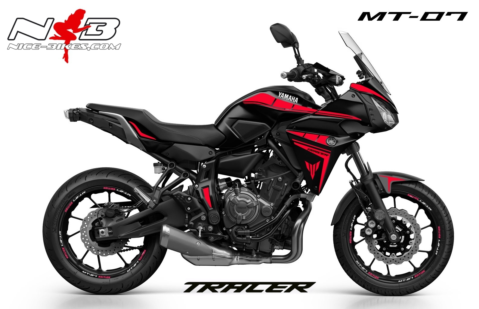 Motorrad Foliendesigns und Dekore - MT07 Tracer rot auf schwarzer Maschine - 2016 MT07TR Black rot MT07 Tracer rot auf schwarzer Maschine