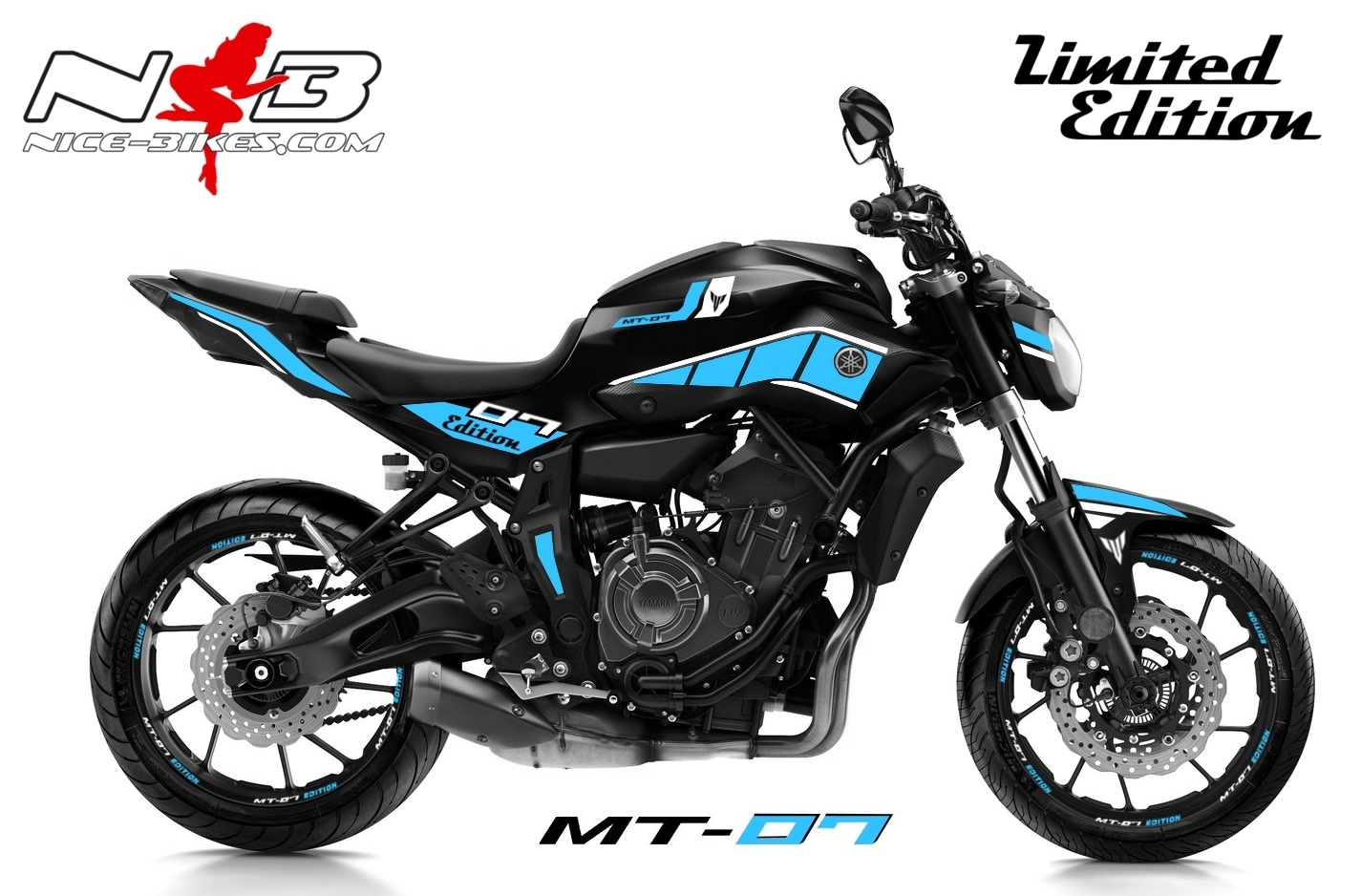 Motorrad Foliendesigns und Dekore - MT07 / 2017 hellblau auf schwarzer Maschine - 2017 MT 07 Black hellblau MT07 / 2017 hellblau auf schwarzer Maschine