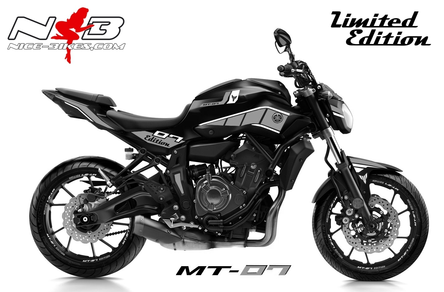 Motorrad Foliendesigns und Dekore - MT07 / 2017 silbersee metallic auf schwarzer Maschine - 2017 MT 07 Black silbersee metallic MT07 / 2017 silbersee metallic auf schwarzer Maschine