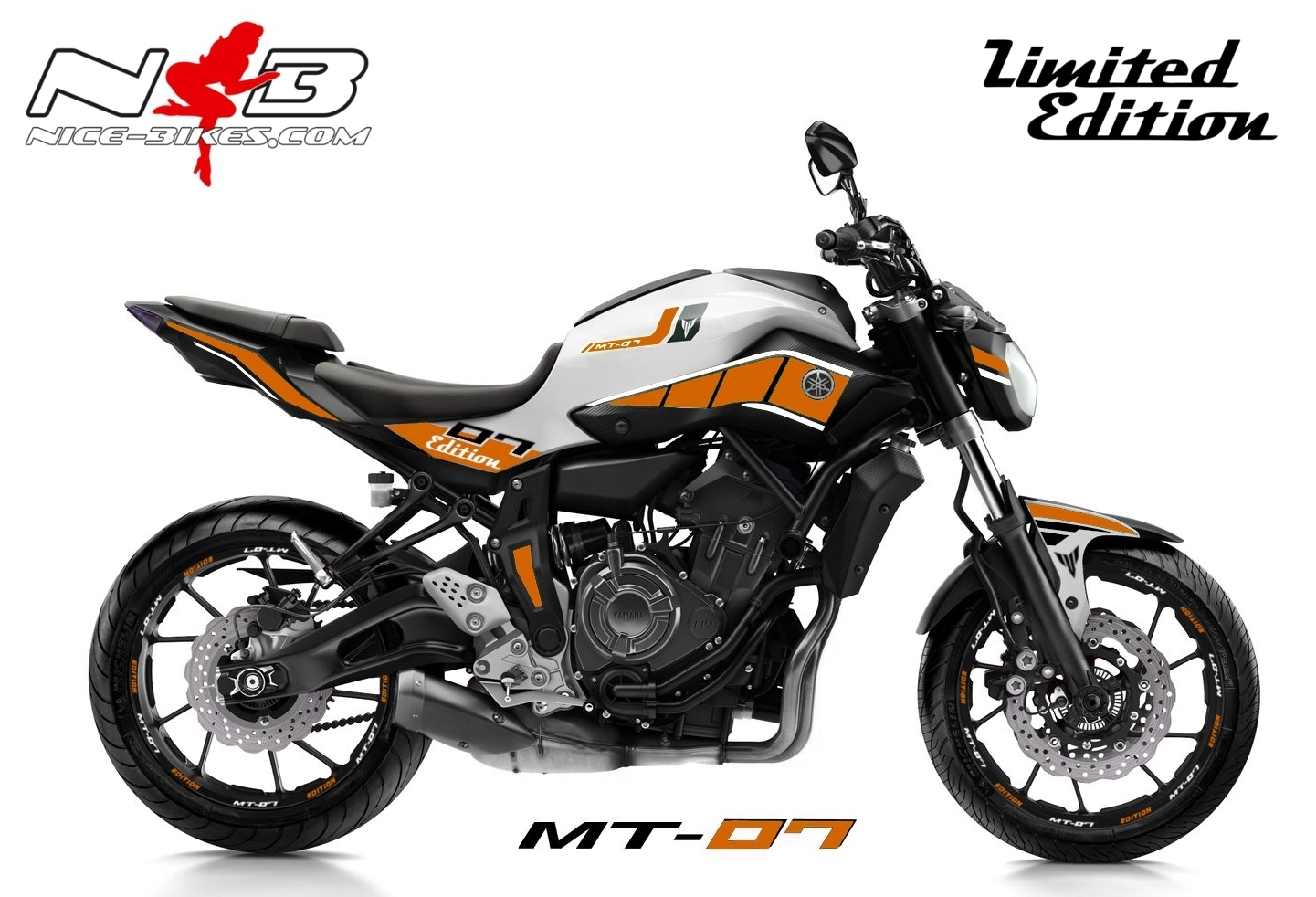 Motorrad Foliendesigns und Dekore - MT07 / 2017 orange auf weißer Maschine - 2017 MT 07 Powder White orange MT07 / 2017 orange auf weißer Maschine