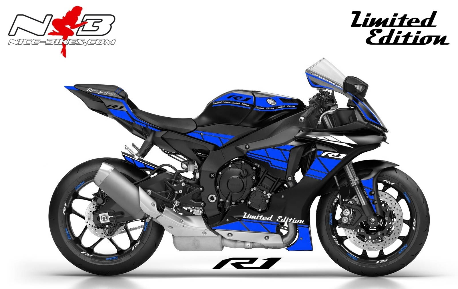 Motorrad Foliendesigns und Dekore - R1 Dekor blau auf schwarzer Maschine 2017- - 2017 R1 Black blau R1 Dekor blau auf schwarzer Maschine 2017-