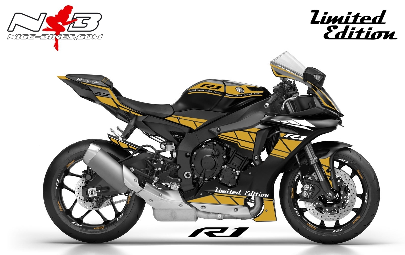 Motorrad Foliendesigns und Dekore - R1 Dekor gold auf schwarzer Maschine 2017- - 2017 R1 Black gold R1 Dekor gold auf schwarzer Maschine 2017-