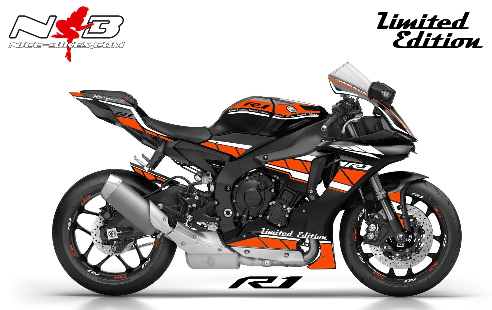 Motorrad Foliendesigns und Dekore - R1 Dekor orange/weiß auf schwarzer Maschine 2017- - 2017 R1 Black orange weiss R1 Dekor orange/weiß auf schwarzer Maschine 2017-