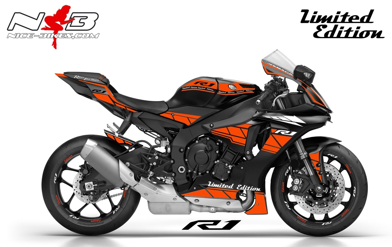 Motorrad Foliendesigns und Dekore - R1 Dekor orange auf schwarzer Maschine 2017- - 2017 R1 Black orange R1 Dekor orange auf schwarzer Maschine 2017-