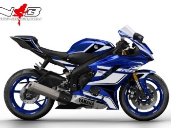 R6 Race Foliendekor weiß auf blauer Maschine