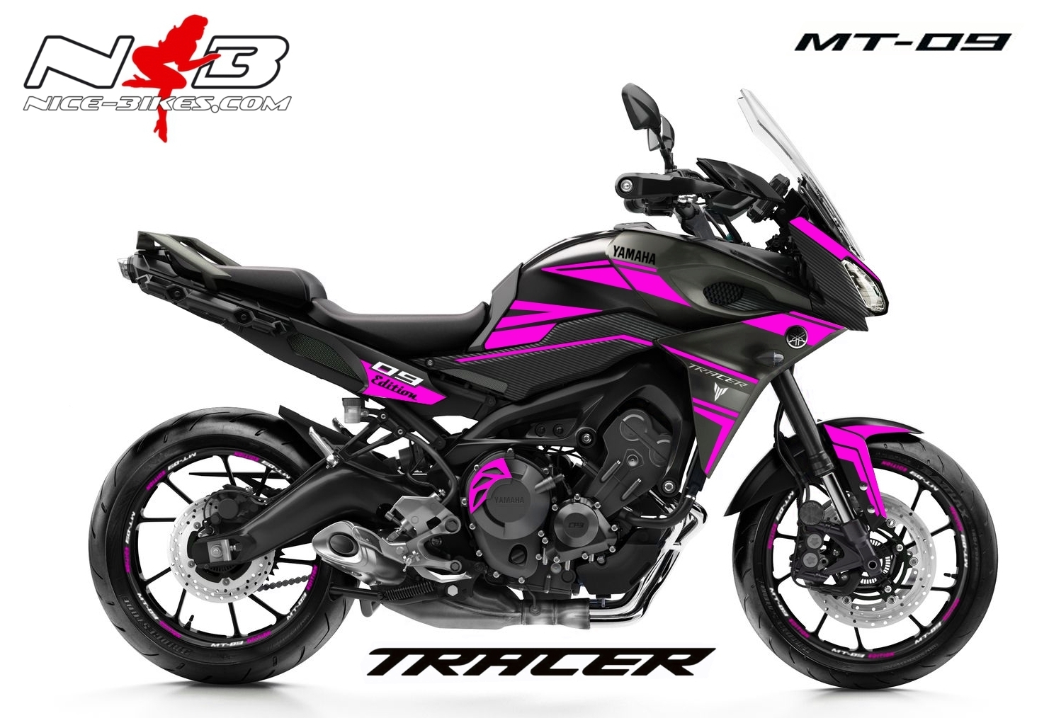 Motorrad Foliendesigns und Dekore - MT09 Tracer pink auf schwarzer Maschine - 2017 Tracer 900 Black pink MT09 Tracer pink auf schwarzer Maschine