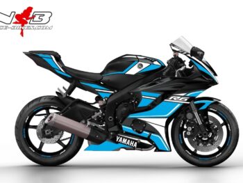 Motorrad Foliendesigns und Dekore - Shop - 2017 Yamaha R6 Black hellblau R6 Race Foliendekor hellblau auf schwarzer Maschine