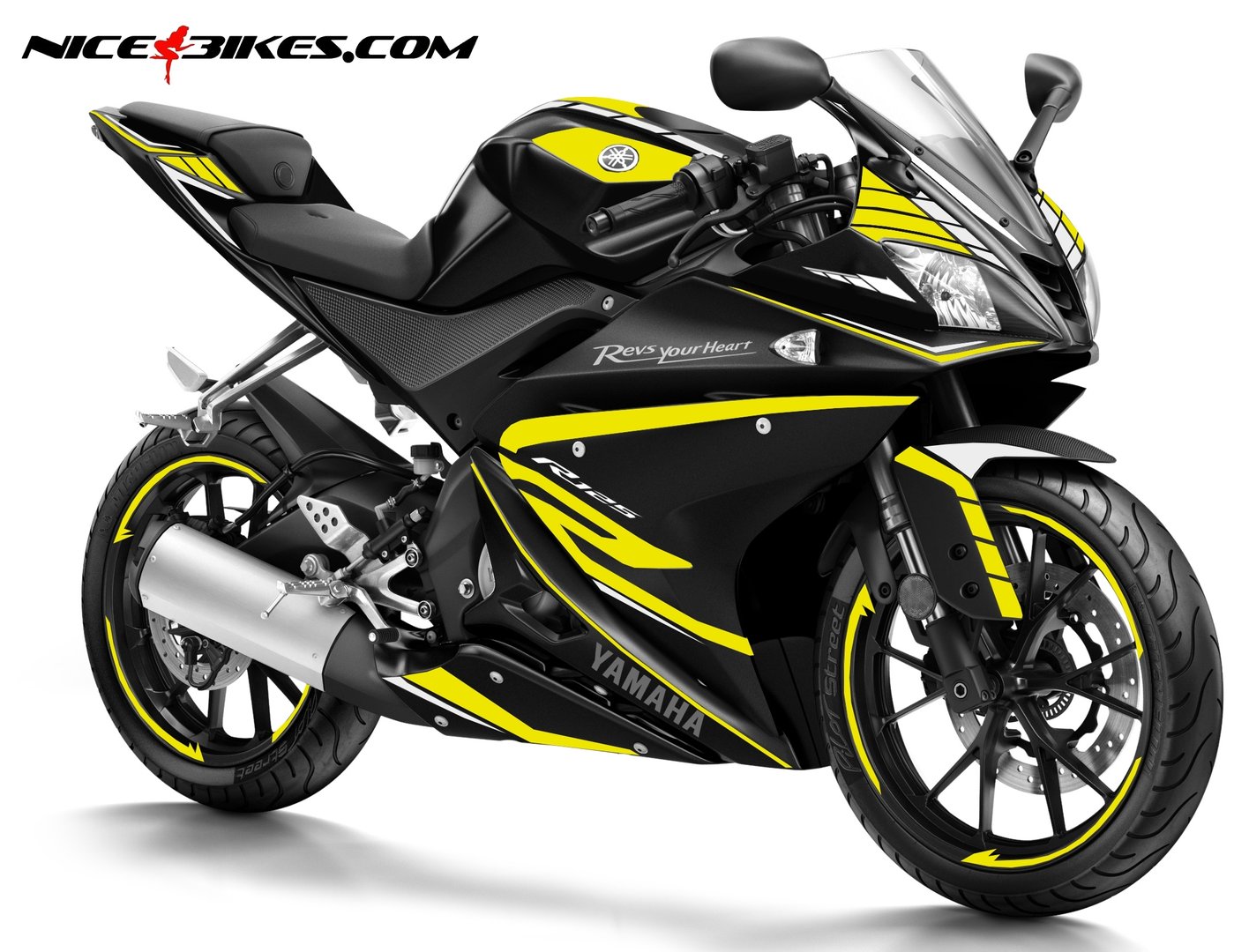Motorrad Foliendesigns und Dekore - R125 Race Foliendekor gelb auf schwarzer Maschine - 2017 gelb R125 Race Foliendekor gelb auf schwarzer Maschine