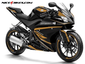 R125 Race Foliendekor Gold auf schwarzer Maschine