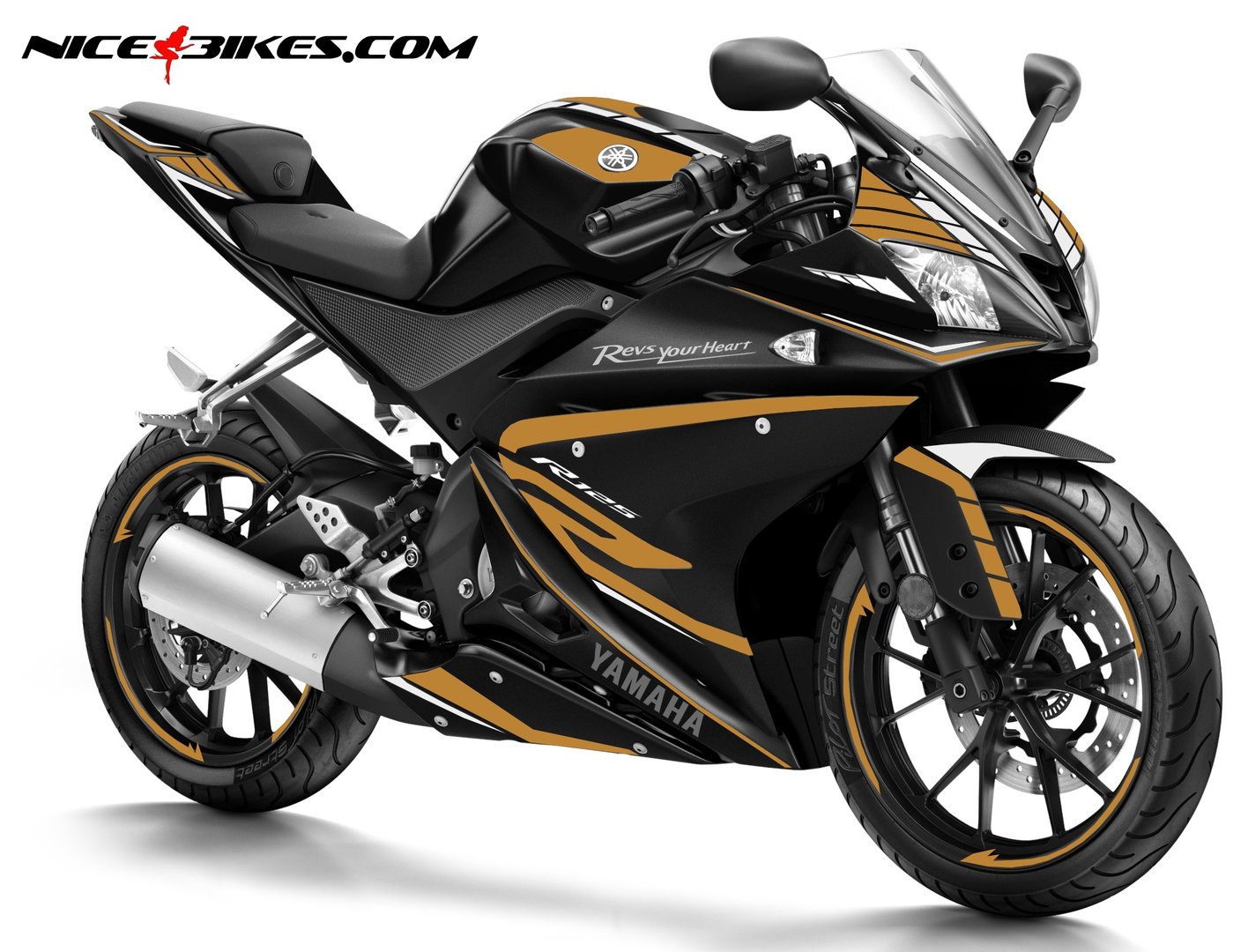 Motorrad Foliendesigns und Dekore - R125 Race Foliendekor Gold auf schwarzer Maschine - 2017 gold R125 Race Foliendekor Gold auf schwarzer Maschine