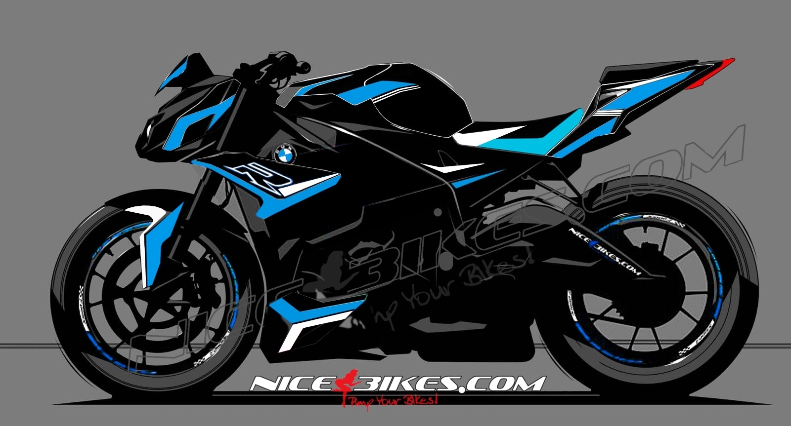 Motorrad Foliendesigns und Dekore - Dekorsatz S1000R EDITION hellblau auf schwarzer Maschine 2017- - 2017 BMW S1000R Naked hellblau Dekorsatz S1000R EDITION hellblau auf schwarzer Maschine 2017-