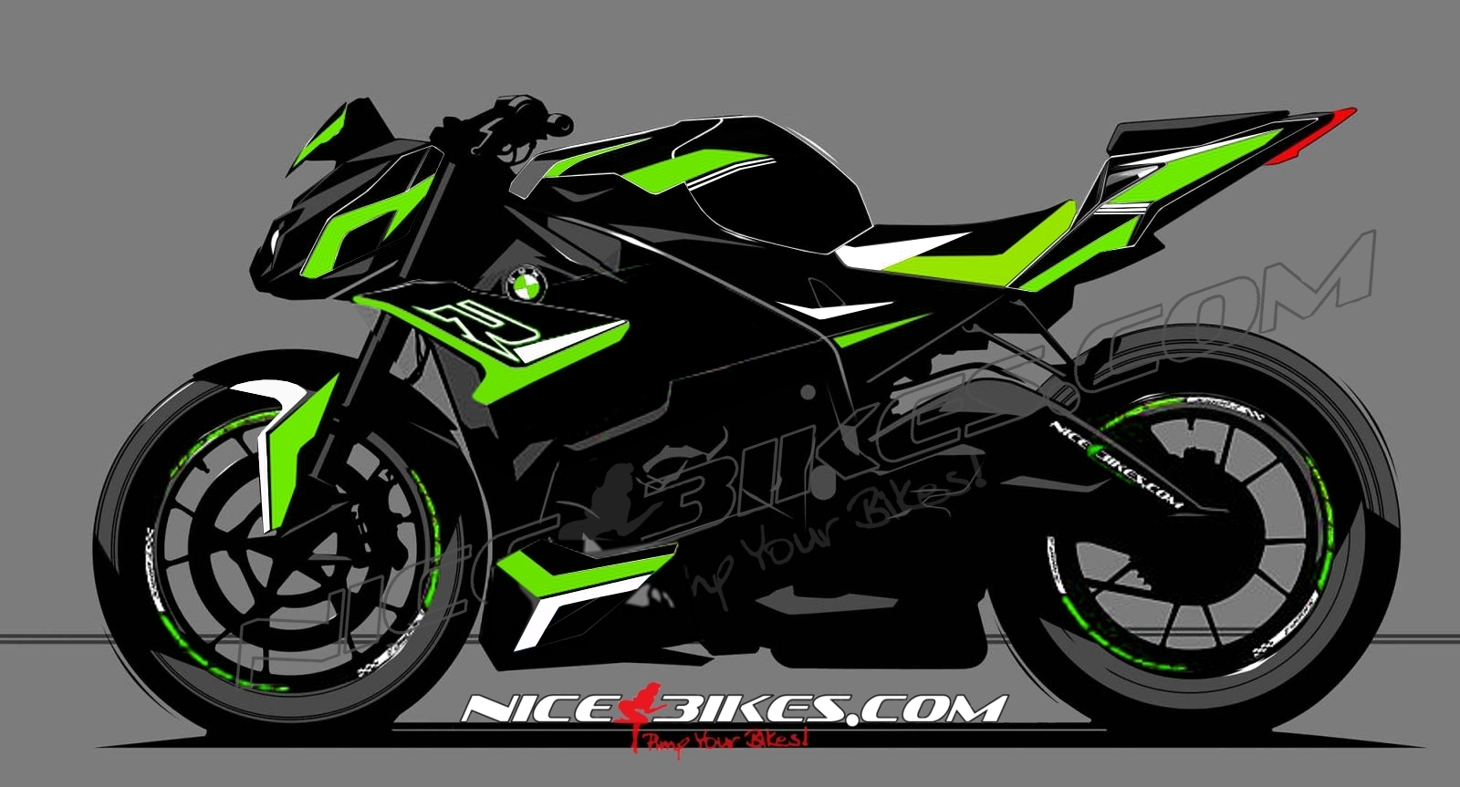 Motorrad Foliendesigns und Dekore - Dekorsatz S1000R EDITION limegreen auf schwarzer Maschine 2017- - 2017 BMW S1000R Naked limegreen Dekorsatz S1000R EDITION limegreen auf schwarzer Maschine 2017-