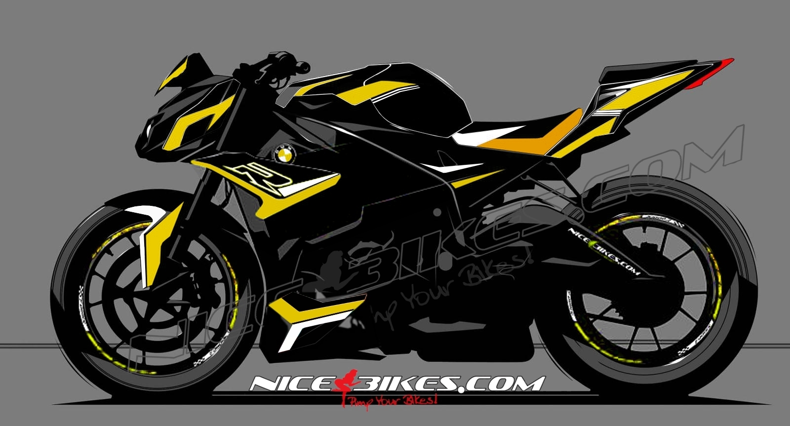 Motorrad Foliendesigns und Dekore - Dekorsatz S1000R EDITION gelb auf schwarzer Maschine 2017- - 2017 BMW S1000R gelb Dekorsatz S1000R EDITION gelb auf schwarzer Maschine 2017-