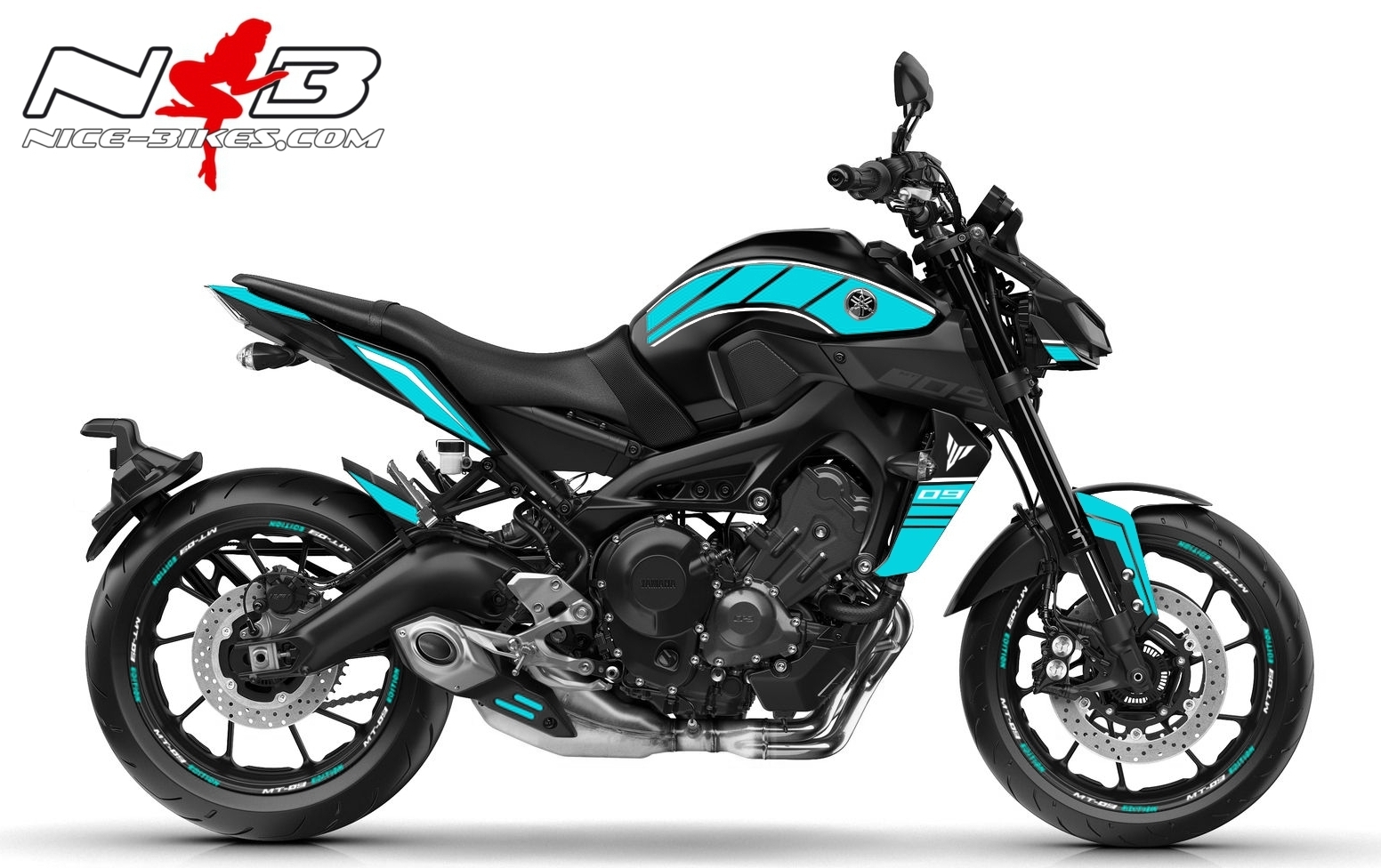 Motorrad Foliendesigns und Dekore - MT09 / hellblau auf schwarzer Maschine - 2018 MT 09 Black hellblau MT09 / hellblau auf schwarzer Maschine
