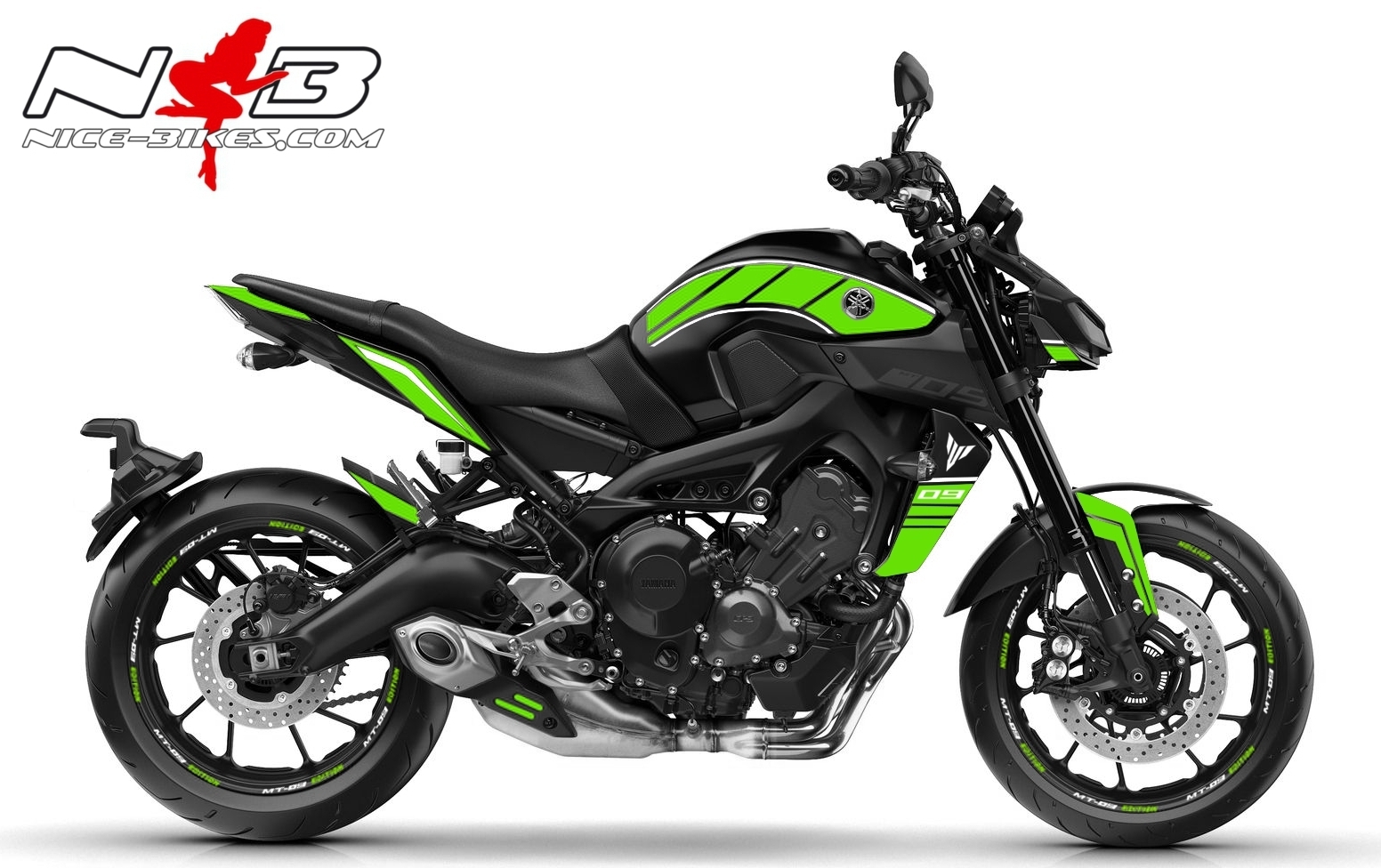 Motorrad Foliendesigns und Dekore - MT09 / limegreen auf schwarzer Maschine - 2018 MT 09 Black limegreen MT09 / limegreen auf schwarzer Maschine