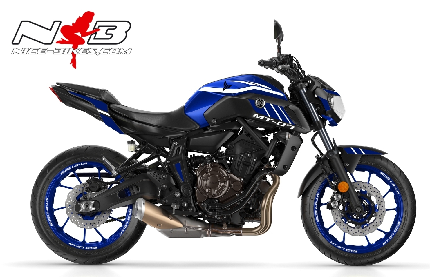 Motorrad Foliendesigns und Dekore - MT07 weiß auf blauer Maschine 2018 - 2018 Yamaha MT 07 EU Yamaha Blue Studio MT07 weiß auf blauer Maschine 2018
