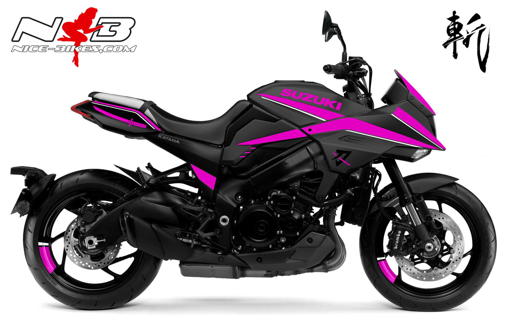 Motorrad Foliendesigns und Dekore - Katana pink auf schwarzer Maschine - 2019 Katana schwarz pink Katana pink auf schwarzer Maschine