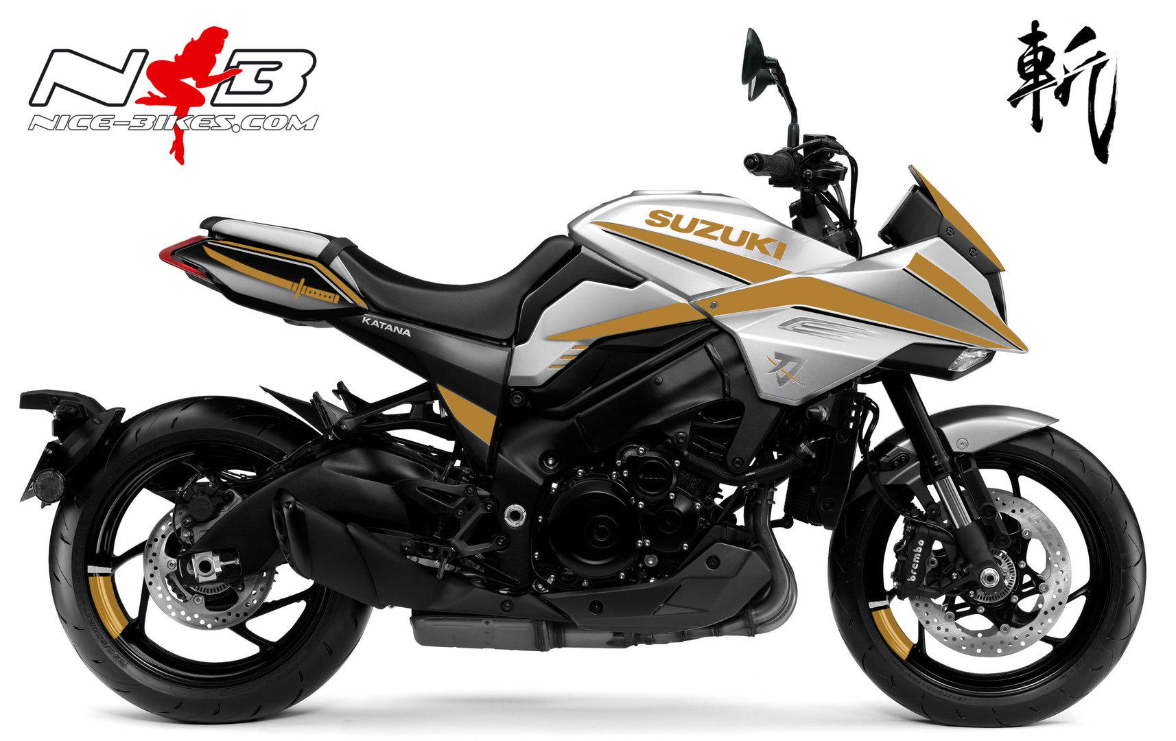 Motorrad Foliendesigns und Dekore - Katana gold auf silberner Maschine - 2019 Katana silber gold Katana gold auf silberner Maschine