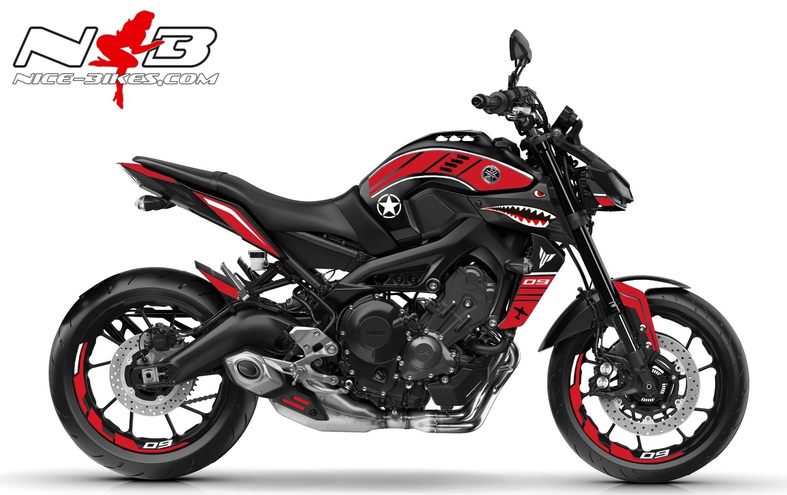 Motorrad Foliendesigns und Dekore - MT09 rot-NOSE ART auf schwarzer Maschine 2019 - 2019 MT 09 Black NOSE ART MT09 rot-NOSE ART auf schwarzer Maschine 2019