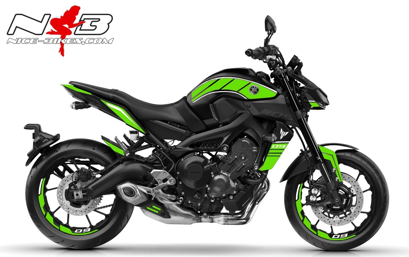 Motorrad Foliendesigns und Dekore - MT09 / limegreen auf schwarzer Maschine 2019 - 2019 MT 09 Black limegreen MT09 / limegreen auf schwarzer Maschine 2019