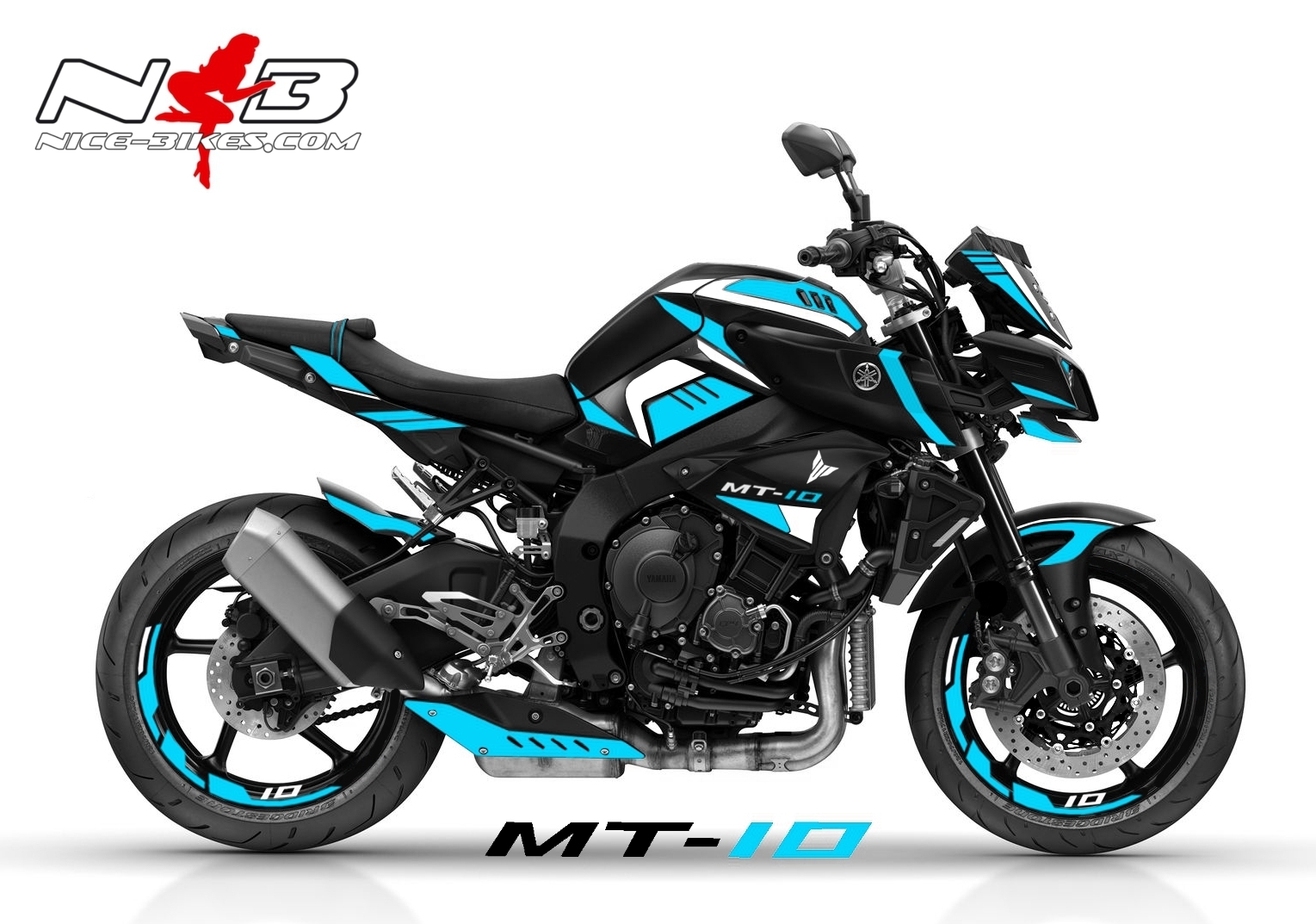 Motorrad Foliendesigns und Dekore - MT10 hellblau auf schwarzer Maschine 2019 - 2019 MT 10 Black hellblau MT10 hellblau auf schwarzer Maschine 2019