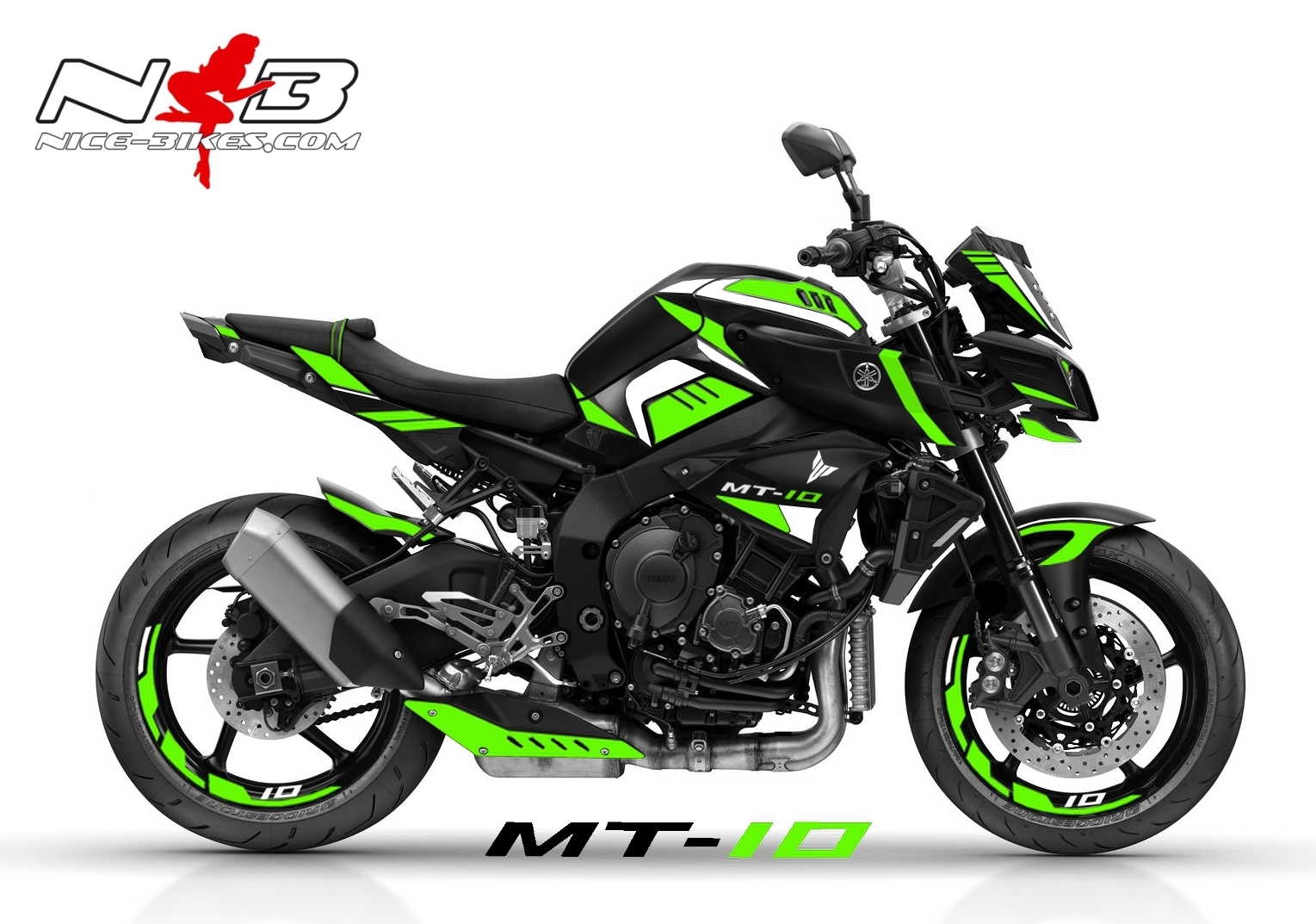Motorrad Foliendesigns und Dekore - MT10 limegreen auf schwarzer Maschine 2019 - 2019 MT 10 Black limegreen MT10 limegreen auf schwarzer Maschine 2019