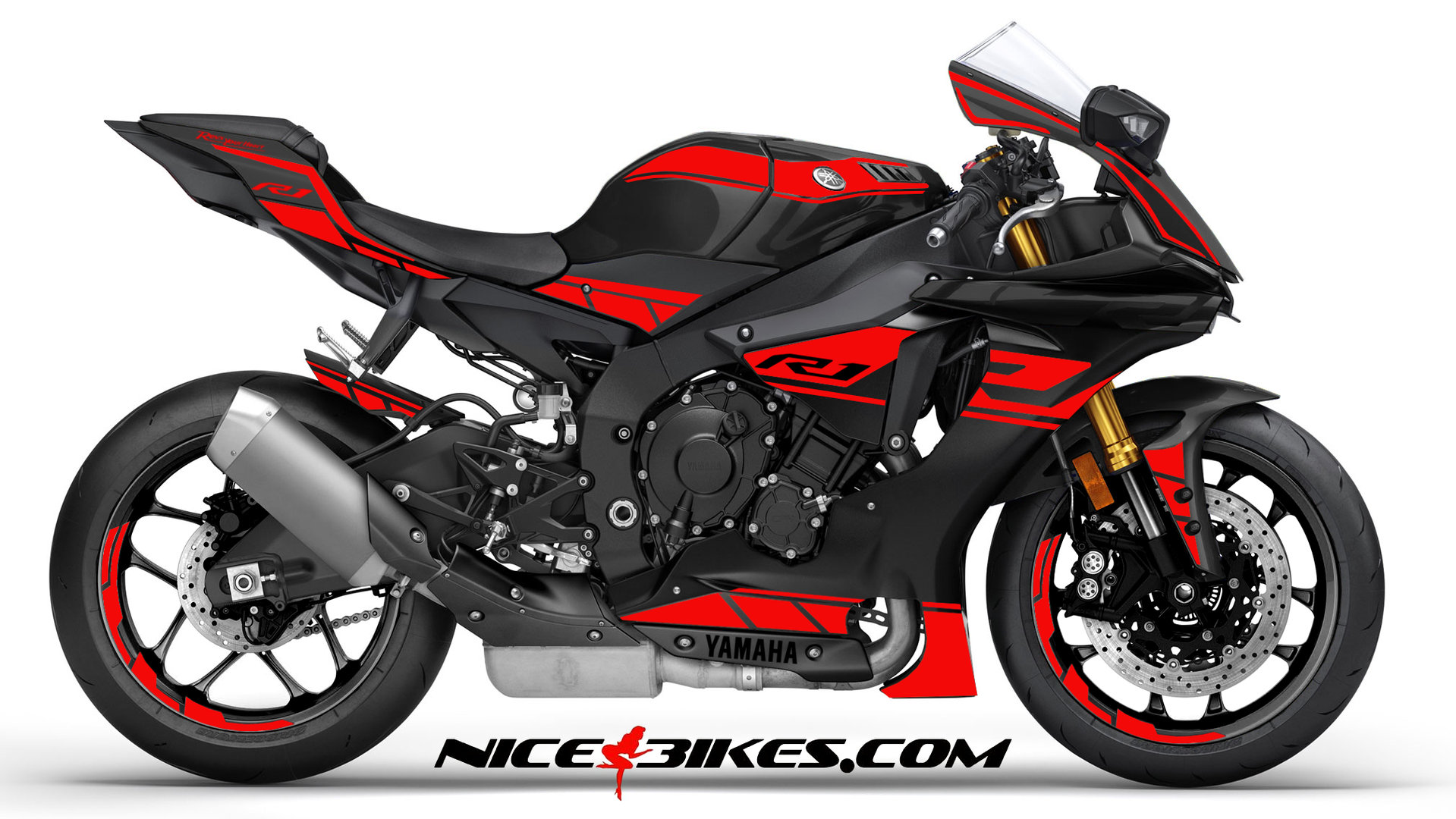 Motorrad Foliendesigns und Dekore - R1 Dekor rot auf schwarzer Maschine 2019 - 2019 R1 schwarz rot1 R1 Dekor rot auf schwarzer Maschine 2019