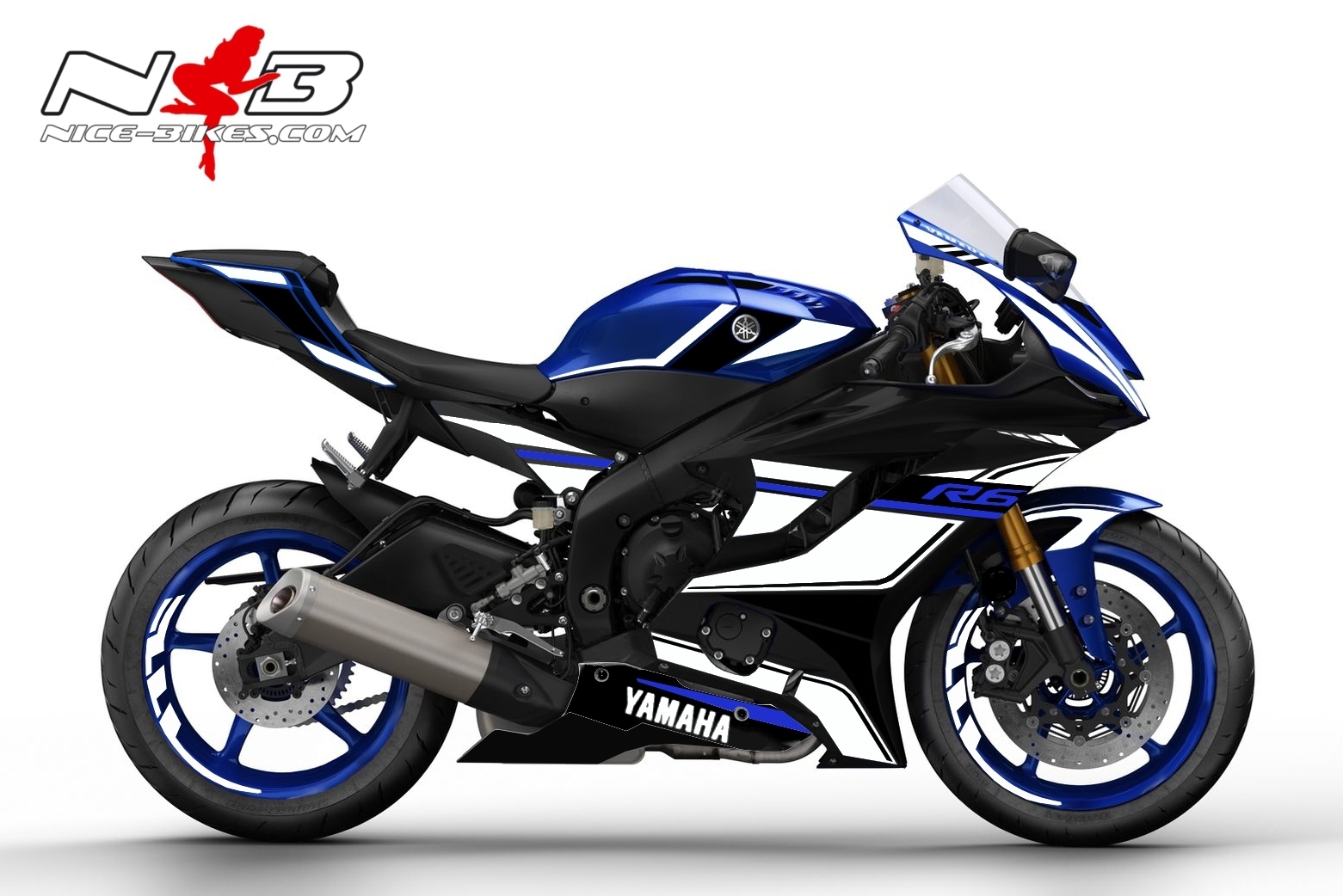Motorrad Foliendesigns und Dekore - R6 Race Foliendekor 2019 weiß auf blauer Maschine - 2019 R6 Race Blu white R6 Race Foliendekor 2019 weiß auf blauer Maschine