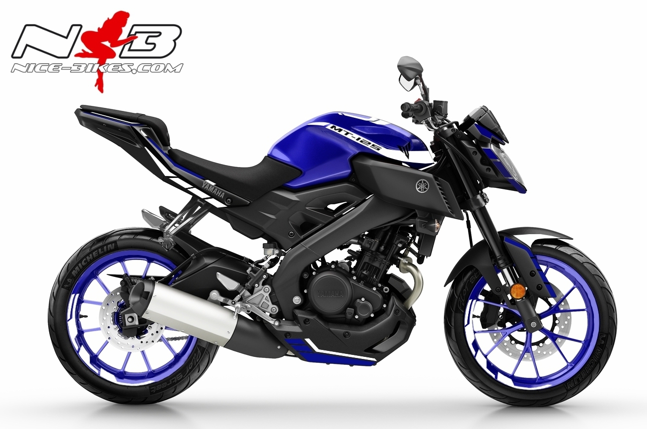 Motorrad Foliendesigns und Dekore - MT125 Dekor weiß auf blauer Maschine - 2019 Yamaha MT 125 EU Yamaha Blue Studio MT125 Dekor weiß auf blauer Maschine