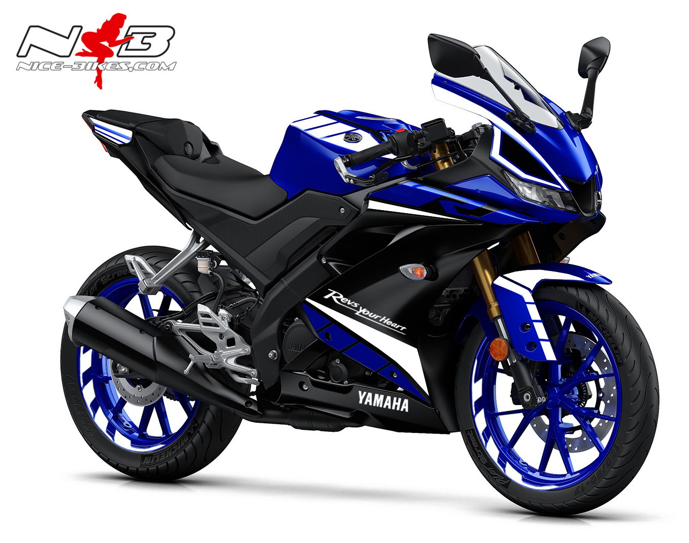 Motorrad Foliendesigns und Dekore - Foliendekor R125 2019-21 Race weiß auf blauer Maschine - 2019 YAM YZF R125 blau weiss Foliendekor R125 2019-21 Race weiß auf blauer Maschine