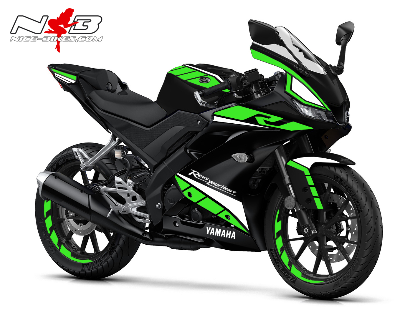 Motorrad Foliendesigns und Dekore - Foliendekor R125 2019-21 Race imegreen auf schwarzer Maschine - 2019 YAM YZF R125 schwarz limegreen Foliendekor R125 2019-21 Race imegreen auf schwarzer Maschine