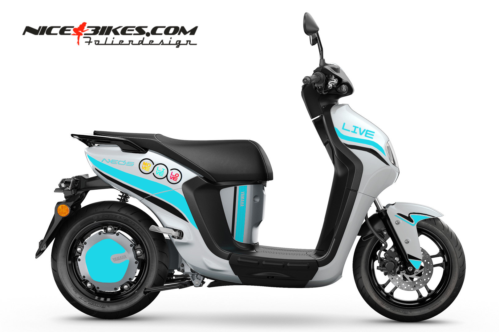 Motorrad Foliendesigns und Dekore - Foliendesign Yamaha NEOS 2023W Miami Blue - 2022 yamaha neo Foliendesign Yamaha NEOS 2023W Miami Blue