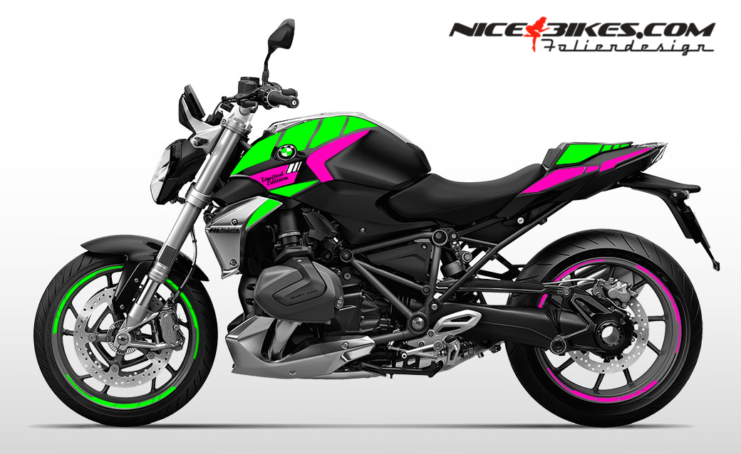Motorrad Foliendesigns und Dekore - Foliendesign BMW R1250R (Bj. 2023-25) Limegreen/Pretty Pink - B.1250R.23.444 Limegreen Pink Foliendesign BMW R1250R (Bj. 2023-25) Limegreen/Pretty Pink