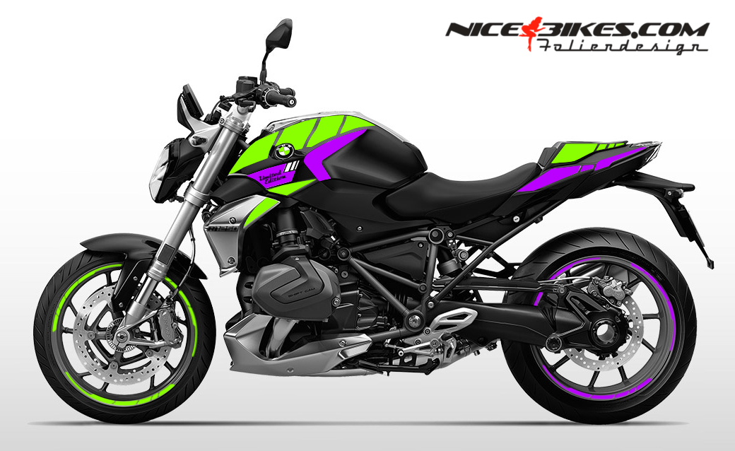 Motorrad Foliendesigns und Dekore - Foliendesign BMW R1250R (Bj. 2023-25) Wasabi Green/Manga Violett - B.1250R.23.555 Wasabi Green Manga Violett Foliendesign BMW R1250R (Bj. 2023-25) Wasabi Green/Manga Violett