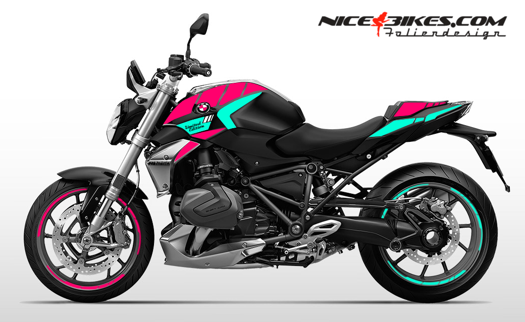 Motorrad Foliendesigns und Dekore - Foliendesign BMW R1250R (Bj. 2023-25) Himbeer Red/Miami Blue - B.1250R.23.777 Himbeer Red Miami Blue Foliendesign BMW R1250R (Bj. 2023-25) Himbeer Red/Miami Blue