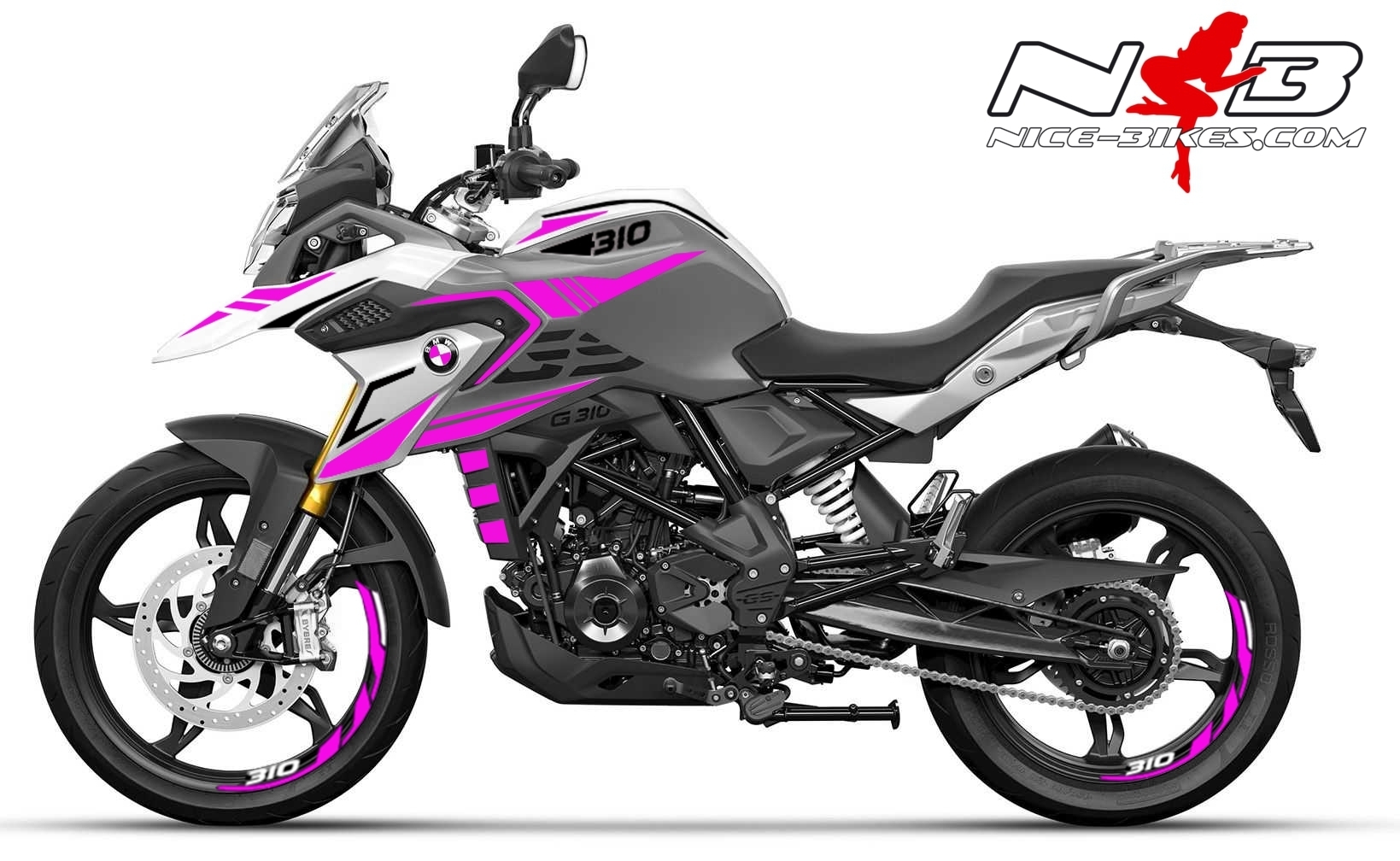 Motorrad Foliendesigns und Dekore - Foliendesign BMW G310GS Pretty Pink - B.310GS.21.w.077 Pretty Pink Foliendesign BMW G310GS Pretty Pink