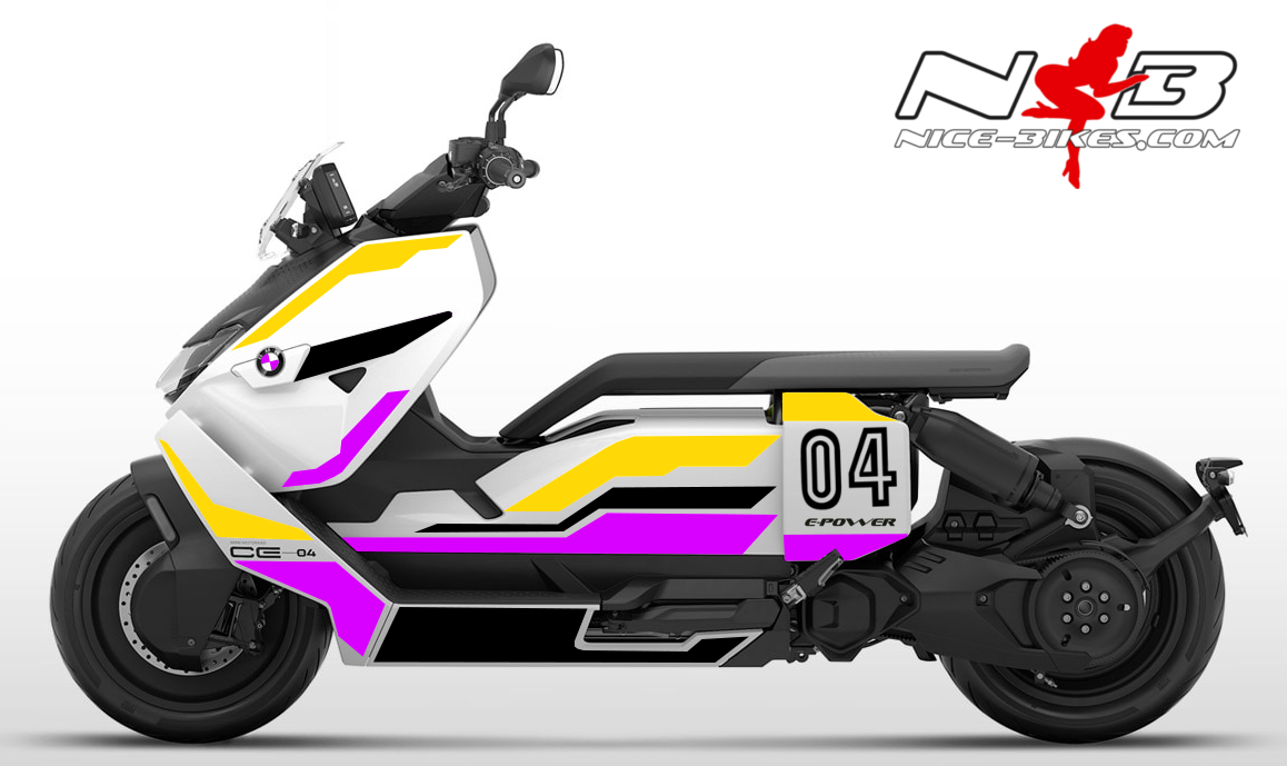 Motorrad Foliendesigns und Dekore - Foliendesign BMW CE-04 Hornet Yellow / Pretty Pink - B.CE 04.777 Hornet Yellow Pretty Pink Foliendesign BMW CE-04 Hornet Yellow / Pretty Pink