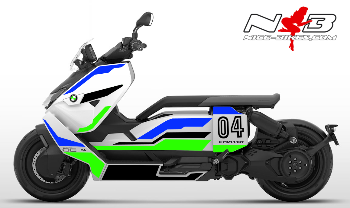 Motorrad Foliendesigns und Dekore - Foliendesign BMW CE-04 Racing Blue/ Limegreen - B.CE 04.999 Racing Blue Limegreen Foliendesign BMW CE-04 Racing Blue/ Limegreen