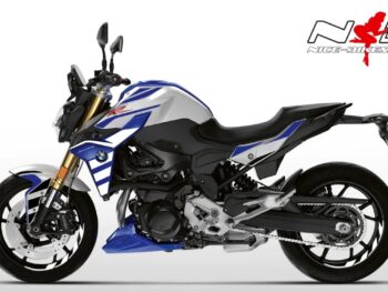 Foliendesign BMW F900R Raing White auf blauer Maschine 2022