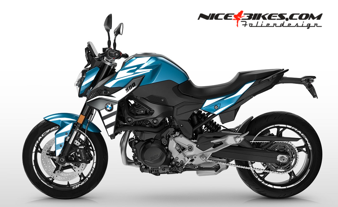 Motorrad Foliendesigns und Dekore - BMW F900R Racing White auf blauer Maschine - B.F9R.B25.010 Racing White BMW F900R Racing White auf blauer Maschine