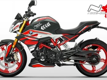 Foliendesign BMW G310R Racing Red auf grauer Maschine