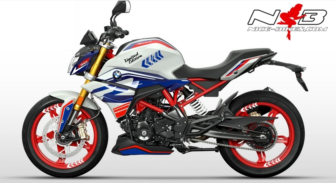 Motorrad Foliendesigns und Dekore - Foliendesign BMW G310R Motorsport auf weißer Maschine - B.G310R.W22.800 Motorsport Foliendesign BMW G310R Motorsport auf weißer Maschine