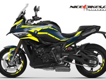 Foliendesign BMW S1000XR 2024 Neon Yellow auf blauer Maschine