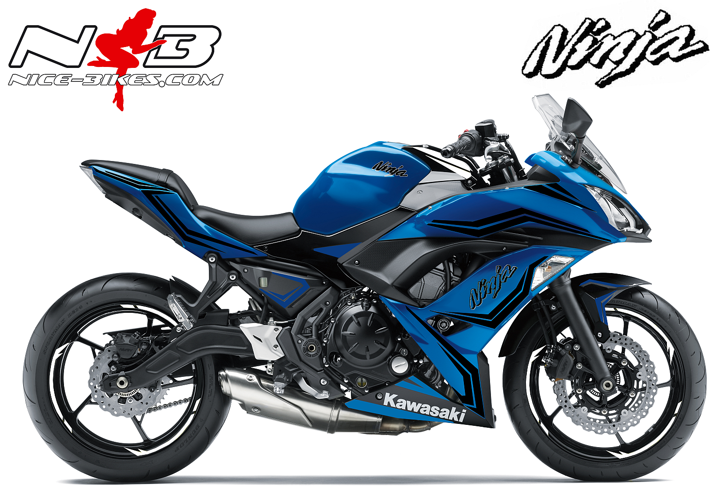 Motorrad Foliendesigns und Dekore - Ninja 650 Foliendekor schwarz für Blaue Maschine 2018- - Blau schwarzkl Ninja 650 Foliendekor schwarz für Blaue Maschine 2018-