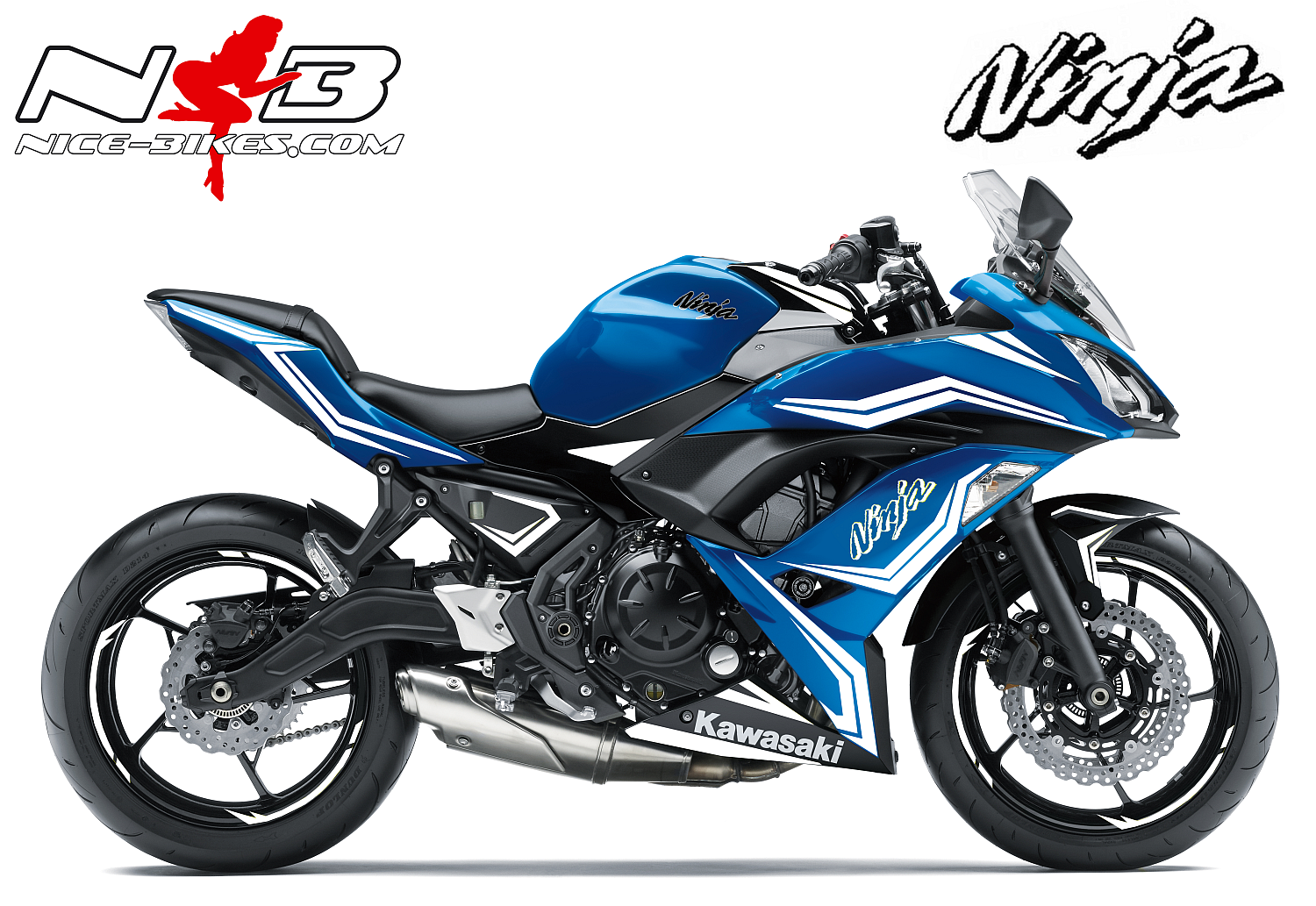Motorrad Foliendesigns und Dekore - Ninja 650 Foliendekor weiß für Blaue Maschine 2018- - Blau weisskl Ninja 650 Foliendekor weiß für Blaue Maschine 2018-